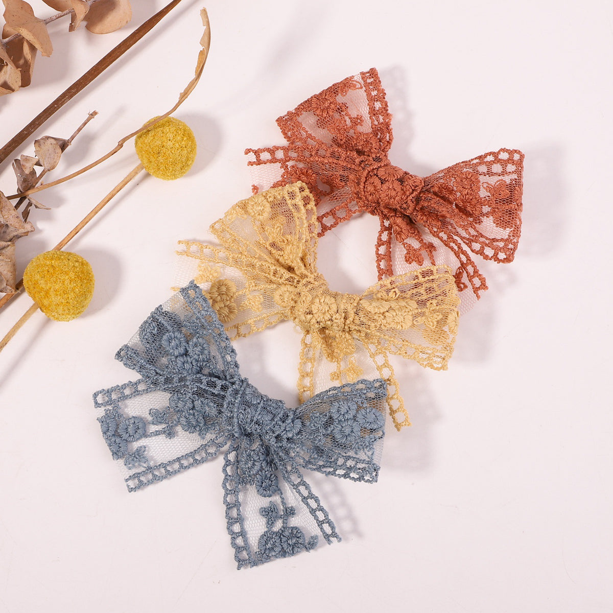 Barrettes de broderie en dentelle pour enfants Bow