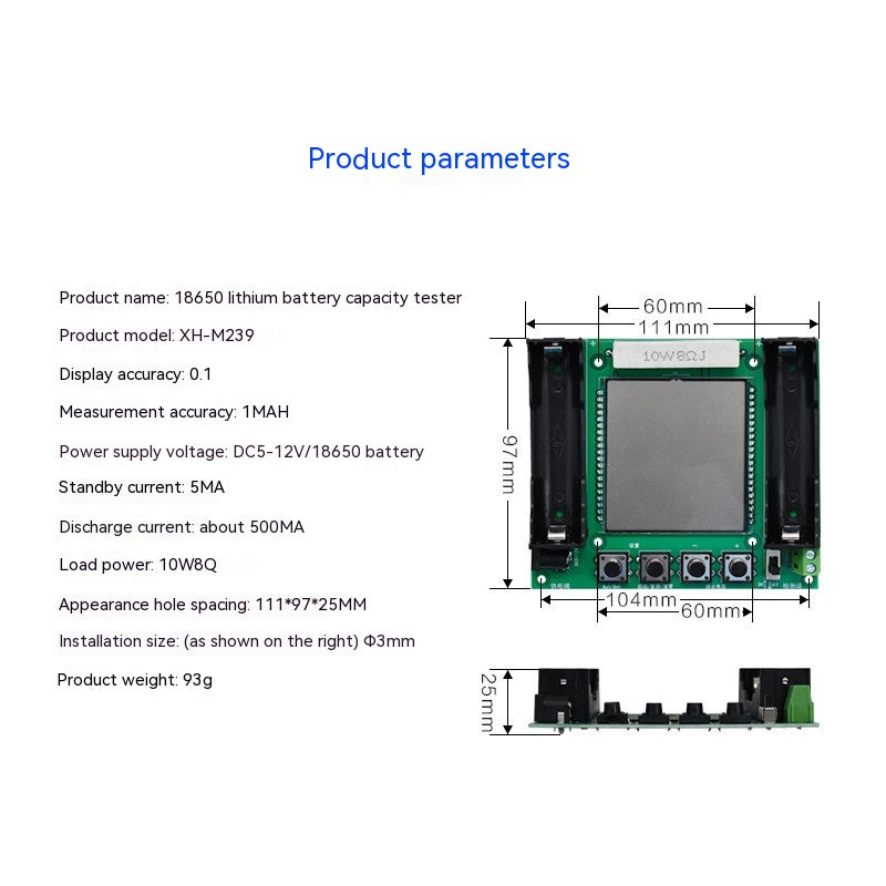 18650 Batterie lithium LCD Capacité d'affichage Testeur de résistance interne