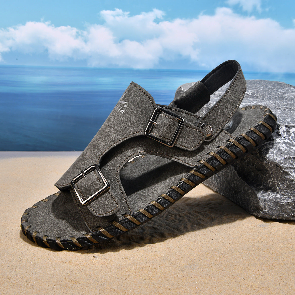 Chaussures de plage antidérapantes en cuir véritable