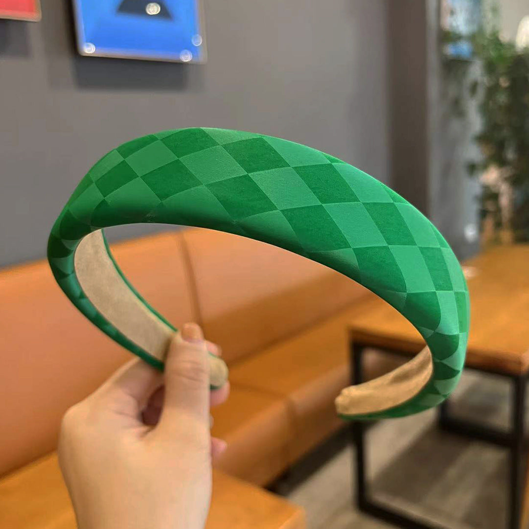 Retro Mode Cuir Haut Crâne Haut Chessboard Bandeau d'éponge Lattice