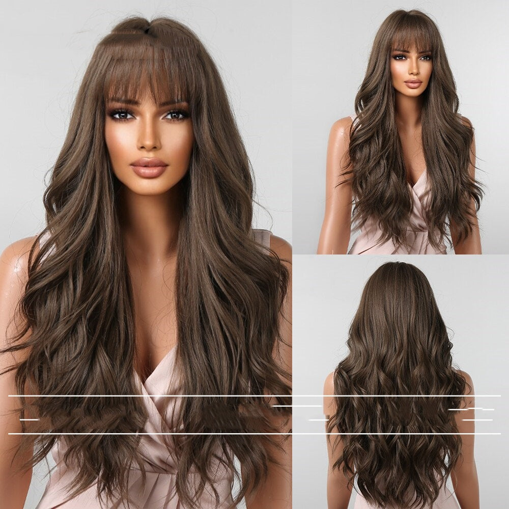 Perruque cheveux longs naturel droit Bangs Big Wave