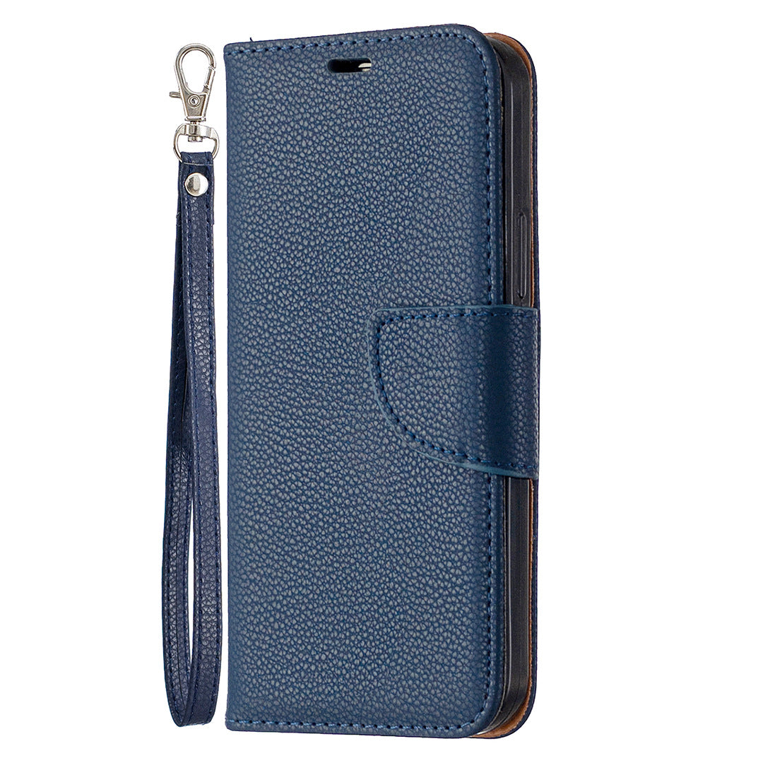 Lychee Motif Solid Couleur Flip Case en cuir Wallet Lanyard Phone Case