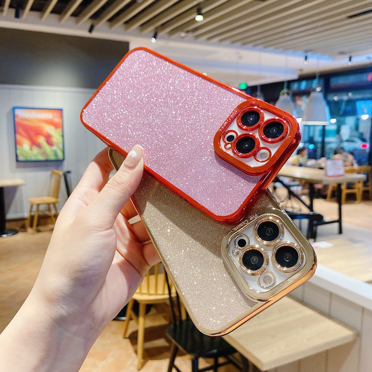 Étui téléphonique à glitter rectiligne