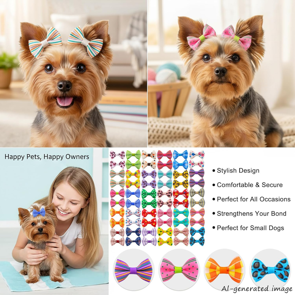 Cheveux de chien Bows Petits clips chiots pour animaux de chambre Accessoires Doggy Cadeaux 60Pcs