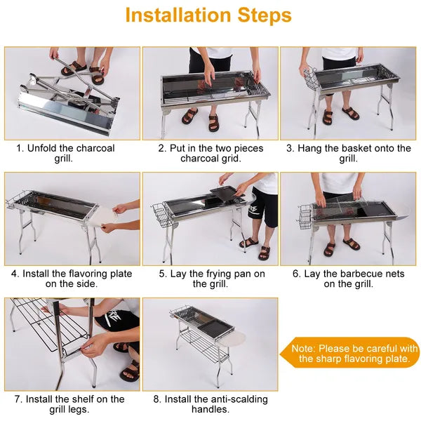 16.7x10x17.7in Portable Charcoal Grill Foldable BBQ Grate Shelf for Outdoor Camping