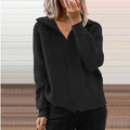 Femmes côtelé tricot Zip Up Cardigan Sweater Lapel Collar Long Sleeve Veste casual avec pock
