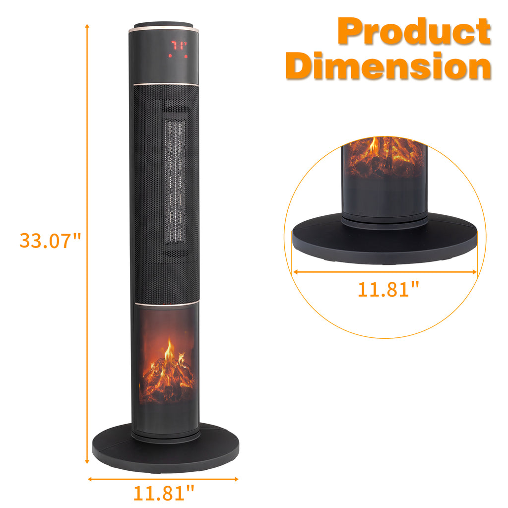 Chauffe-espace tour 33 pouces avec flamme 3D