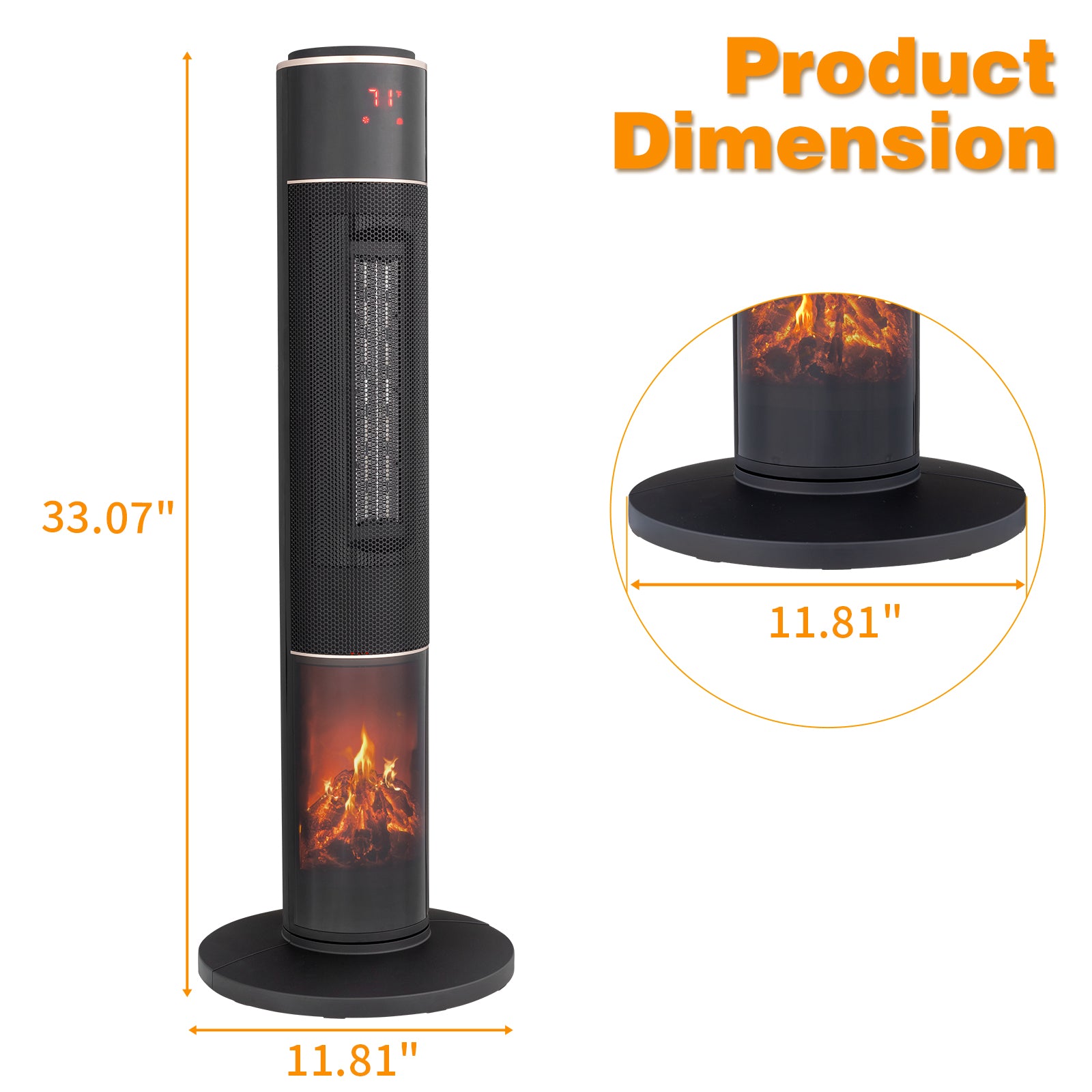 Chauffe-espace tour 33 pouces avec flamme 3D