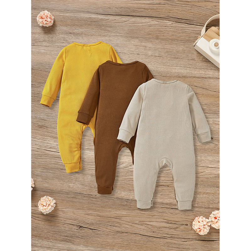 3-Pack Nouveau-nés Bébés Garçons & Filles Longue Manches Ribbed Romper Soft Button Front Jump