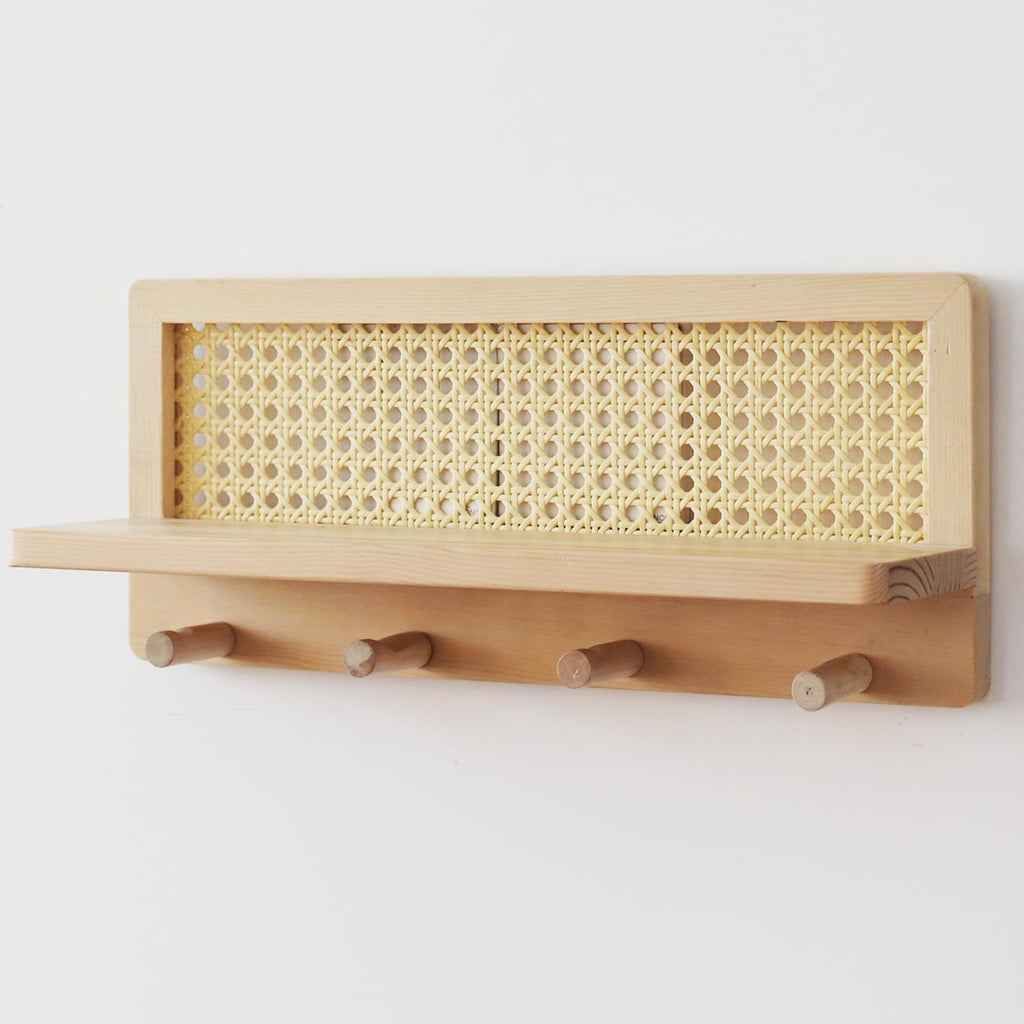 Rack de stockage mural de rotin en bois massif