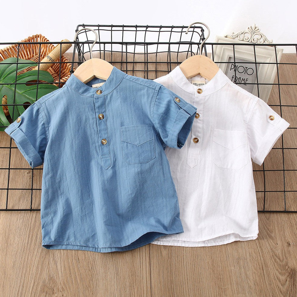 Simplicité d'été de garçon Chemise en couleur solide manches courtes