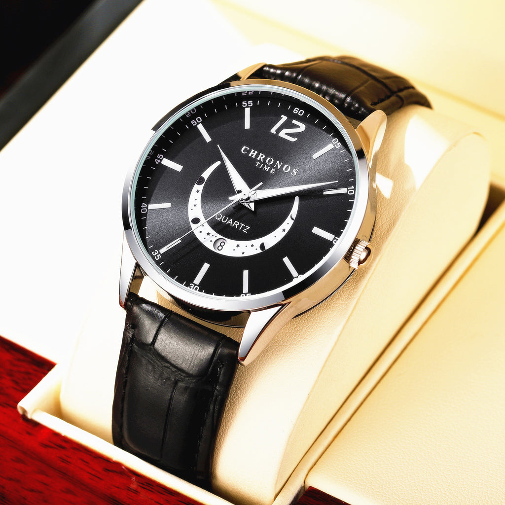Montre de mode Quartz pour homme Bracelet en cuir véritable