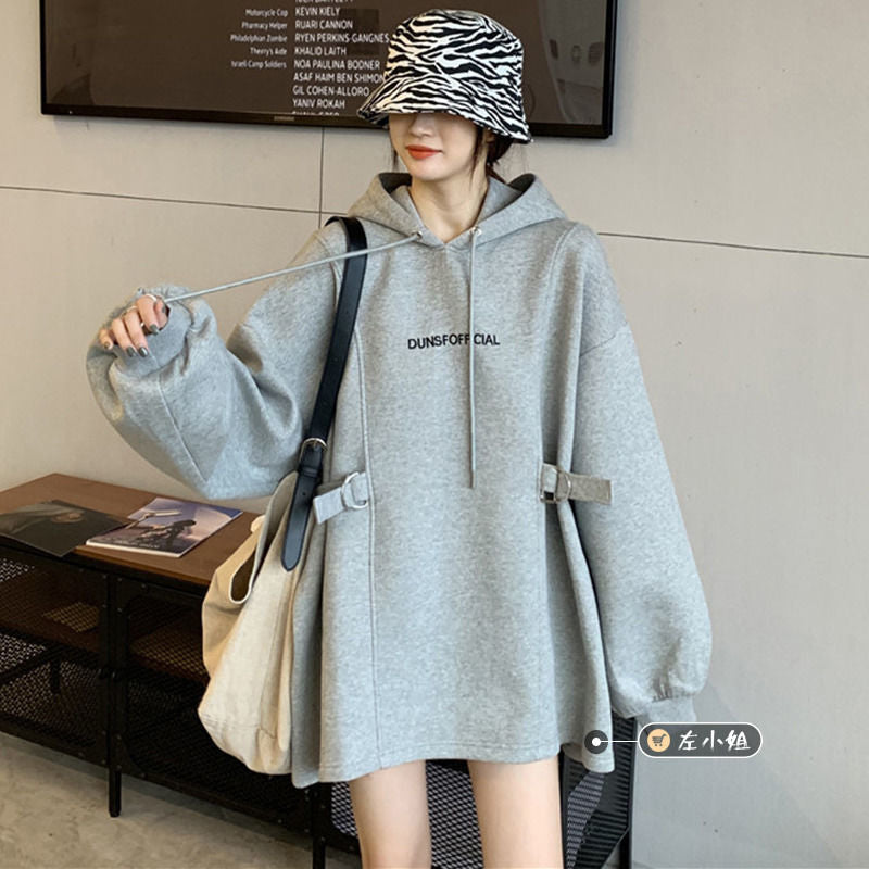 Style coréen Loose-fitting Fleece-lined Épaisseur femmes surdimensionnées Hoodie pour l'automne et gagner