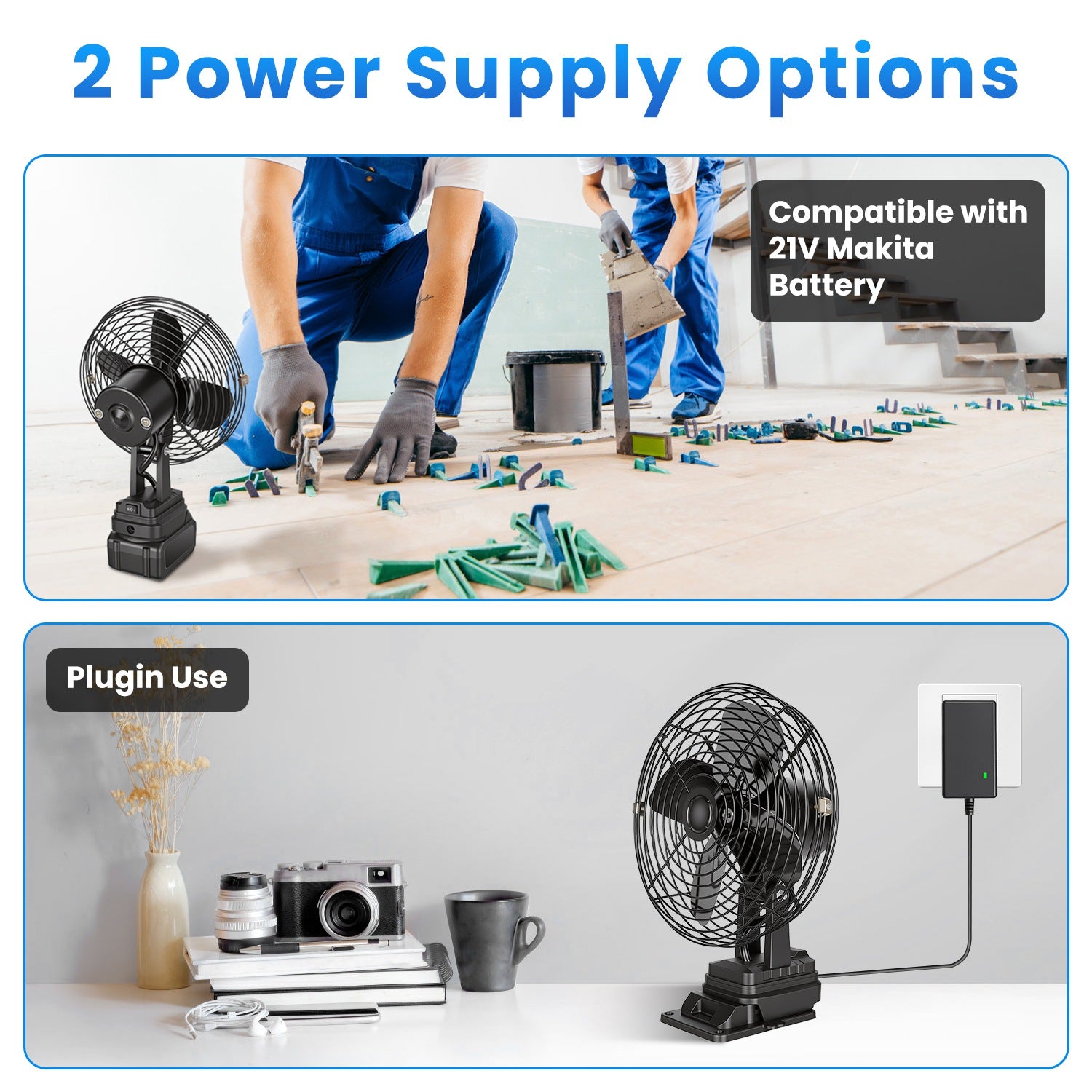 1Pc 9.06 Ventilateur d'emploi portable compatible avec un ventilateur d'atelier sans fil de batterie 21V avec 2 S