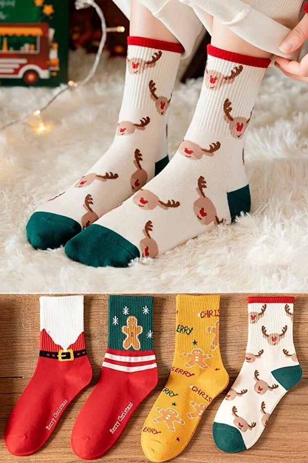 4 paire Chaussettes de Noël unisexe Soft confortable style festif
