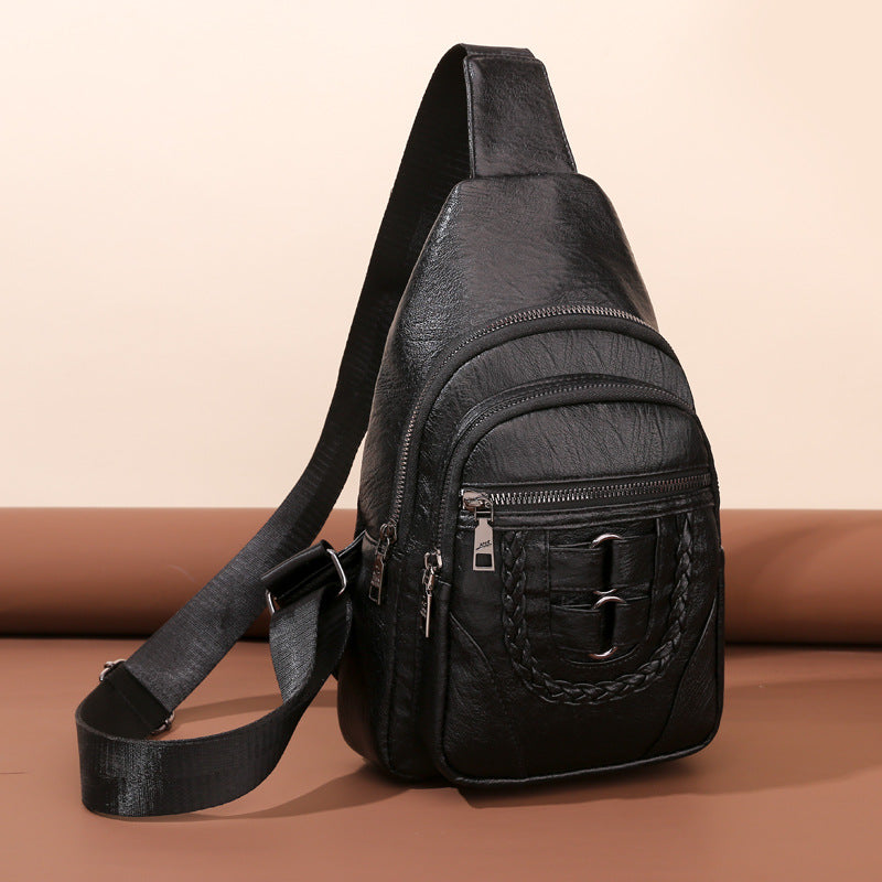 Simple poitrine PU souple cuir texturé sac à épaule