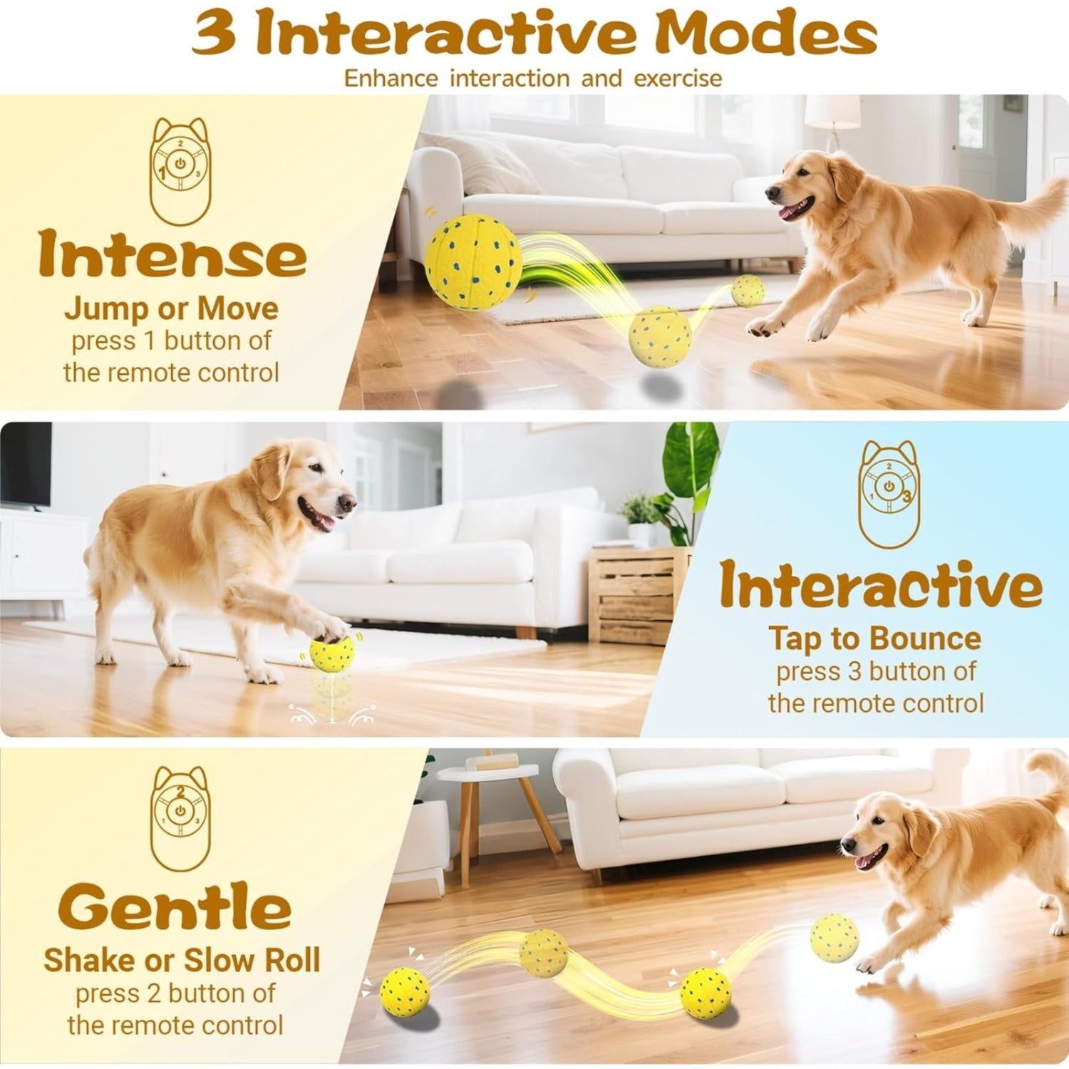 Jouet interactif pour chien avec 3 modes de jeu