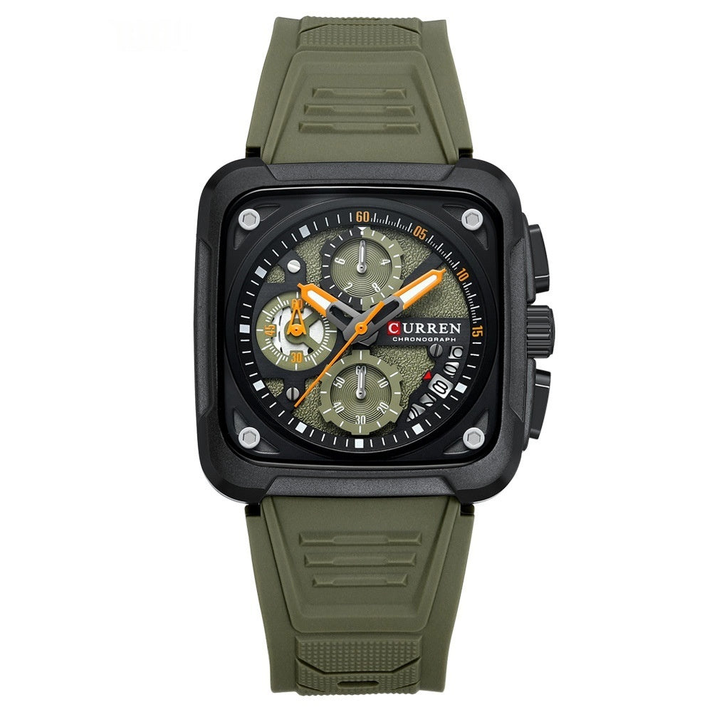Neutre calendrier carré Multi-fonction à six mains Montres hommes Quartz