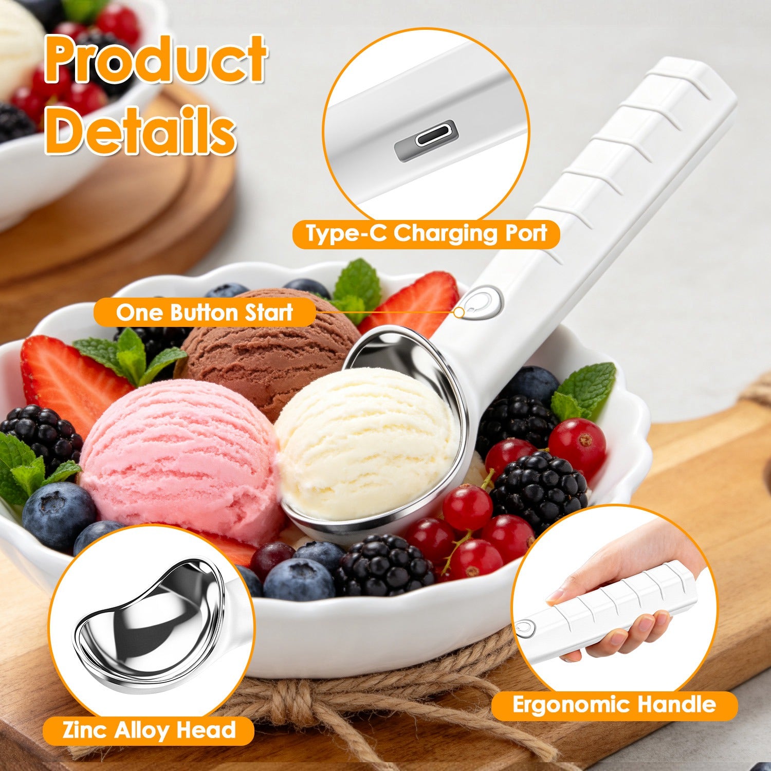 1Set Chaud crème glacée Scoop électrique rechargeable crème glacée Scooper IP66 étanche 45S Fa