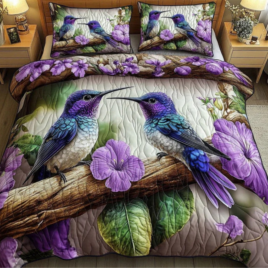 Triple violet Floral et motif d'oiseau couvre-lit avec 3D imprimé numérique Beddi
