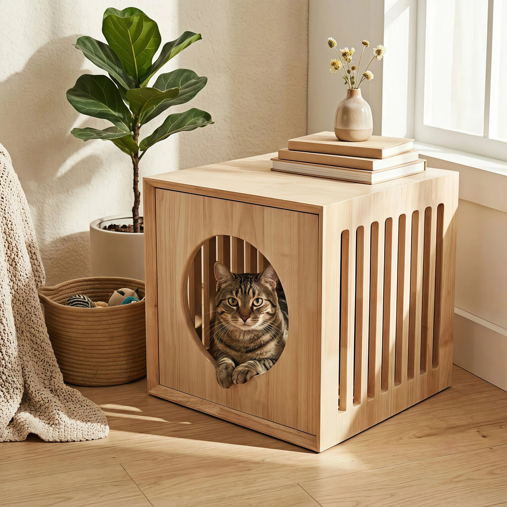 Lit de chat en bois massif en caoutchouc