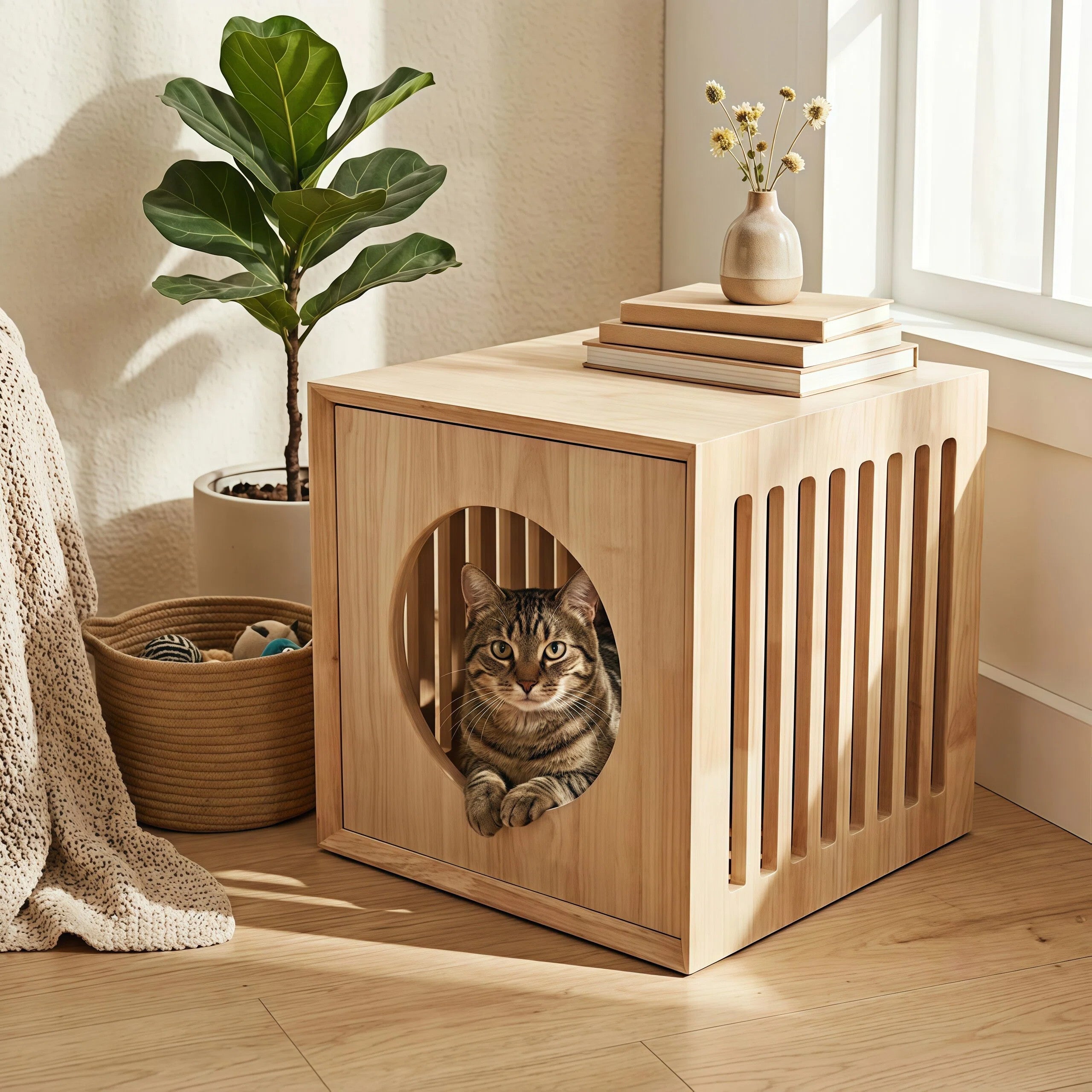 Lit de chat en bois massif en caoutchouc