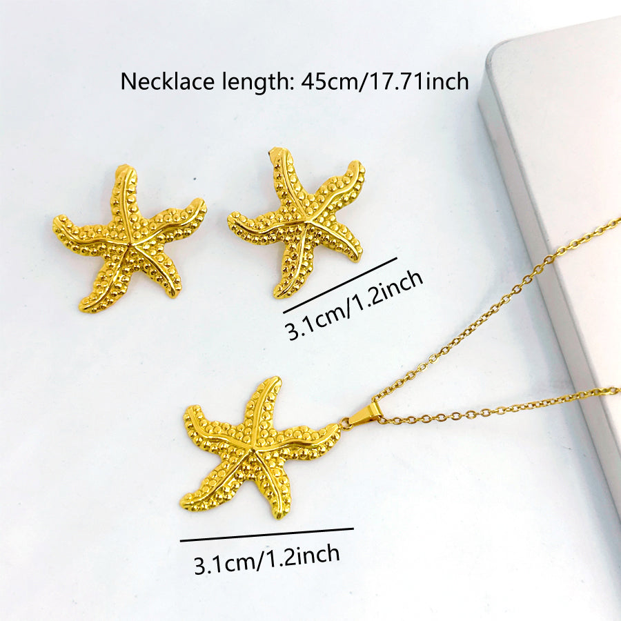 Bijoux Starfish doré Set chaîne de câble Collier Matching Stud Boucles d'oreilles Summer Ocean