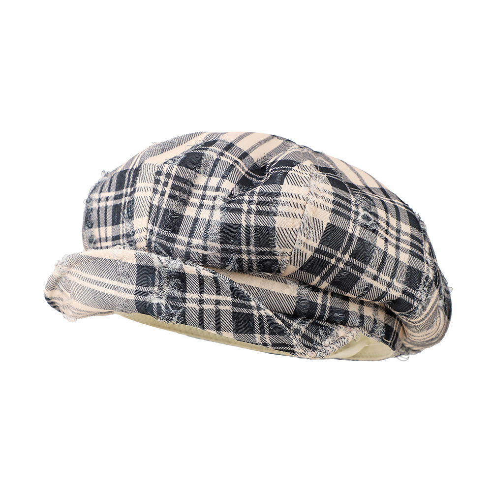 Retro Checkered Brushed Octagonal Newsboy Hat - Version coréenne. De style antique vérifié donc