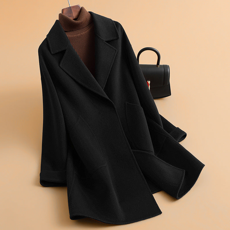 Automnehiver mi-longueur haut de gamme double face de laine manteau pour les femmes