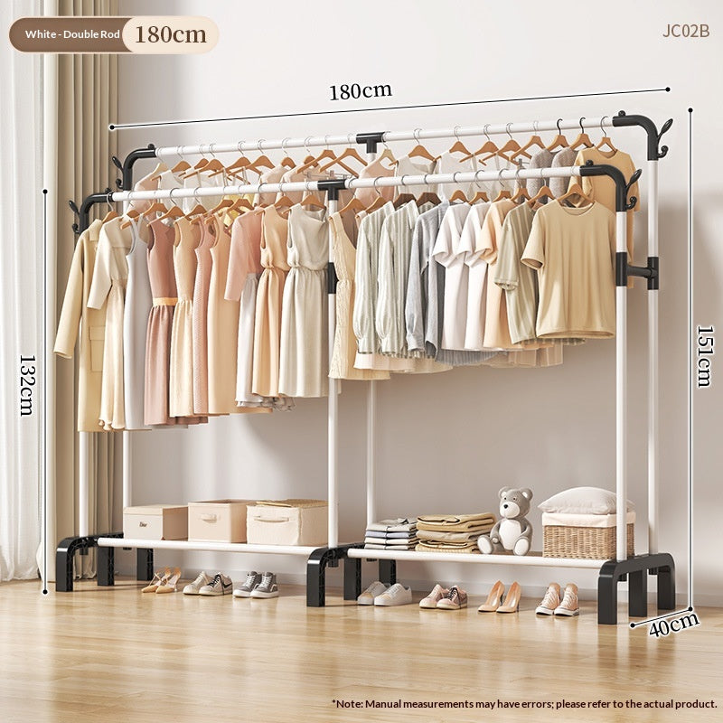 180 Blanc - Double Pole Double Row-upgraded et allongéFloor Standing Clothes Hanger