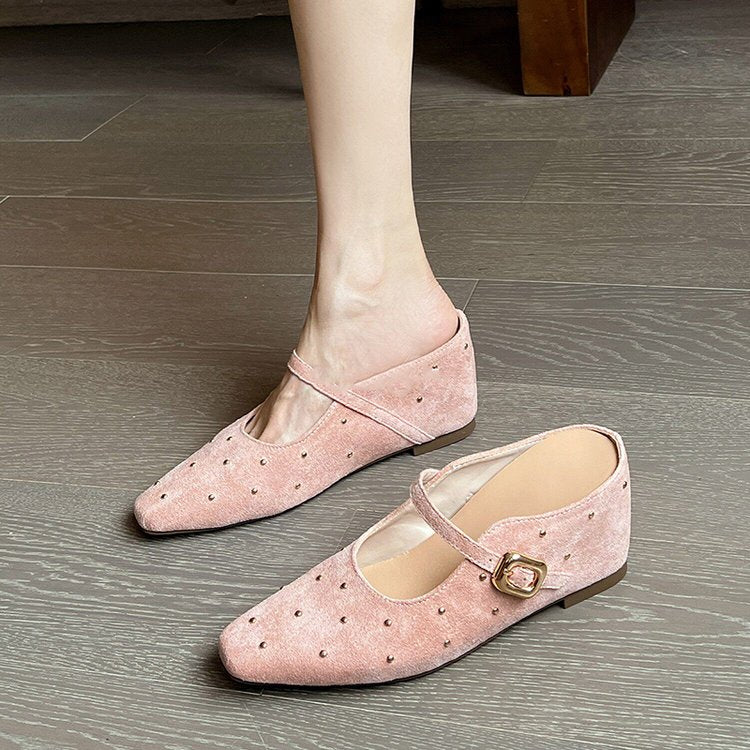 Retro Baotou demi-chaussures Léger Soft Bottom Petit style parfumé One Line Buckle Sl