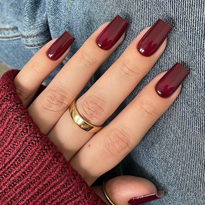 Détachable Classic Solid-color Wine-rouge Square Nail Art