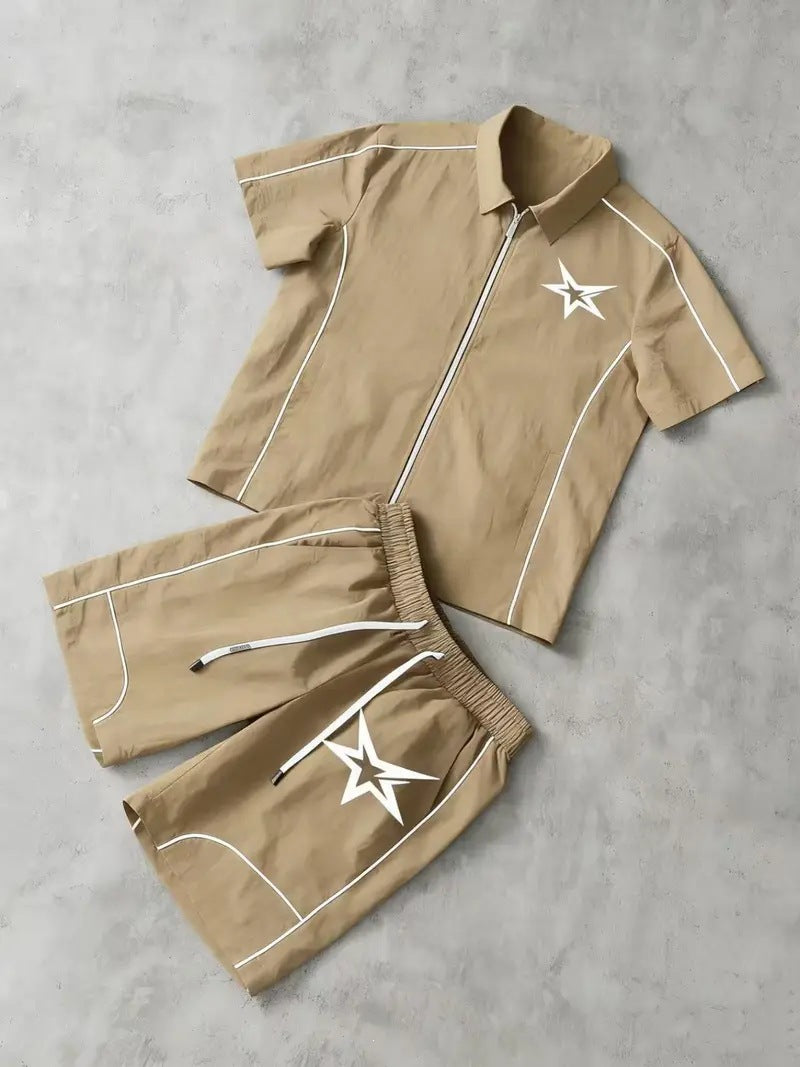 Ensemble de chemises à manches courtes à devant zip imprimé