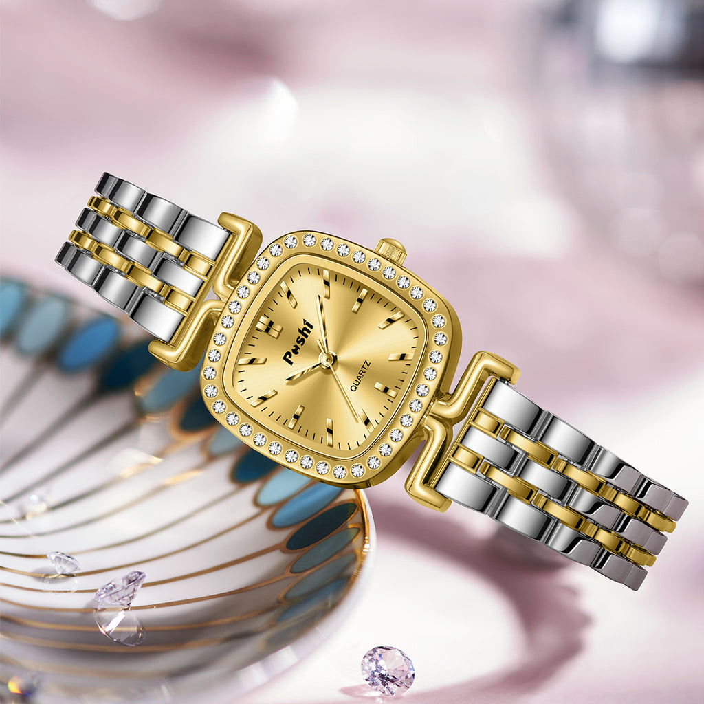 Cadran incrusté de diamant Bracelet en acier en forme d'ovule Montres Femmes Quartz