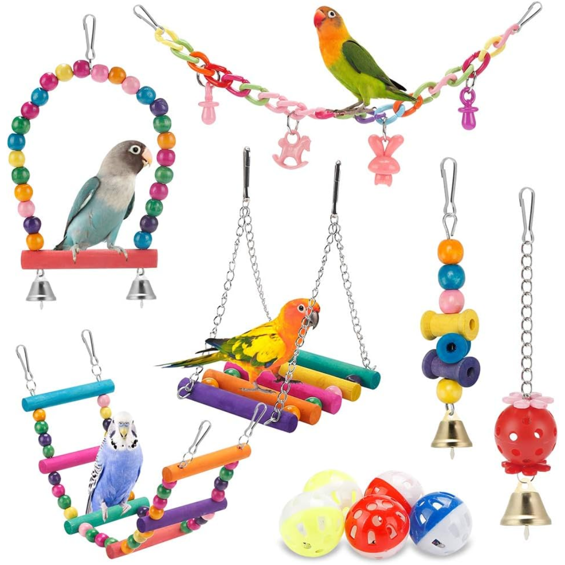 Jouet perruche : balançoire, hamac et échelle colorés pour cage