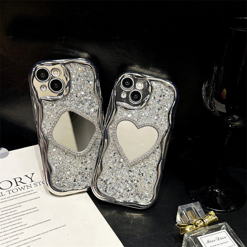 Miroir en forme de cœur Paillettes High Sense Ins Coque téléphonique