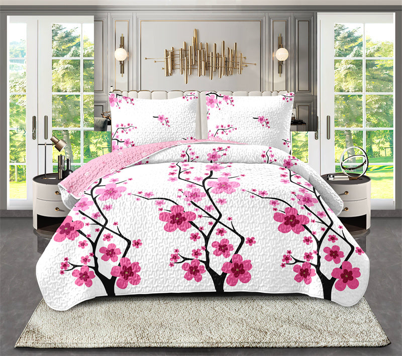 Set de patch à 5 pièces en fleur rose avec 2 shams d'oreiller assortis et 2 housses d'oreiller décoratives