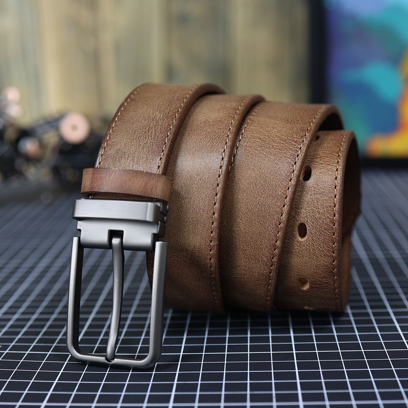 Ceinture vintage en cuir véritable pour homme avec boucle d'épingle