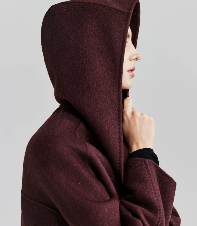 Manteau à capuche surdimensionné col V en cachemire peignoir