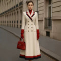 Élégant style britannique Versatile Flatter Figure Long Patchwork Coat