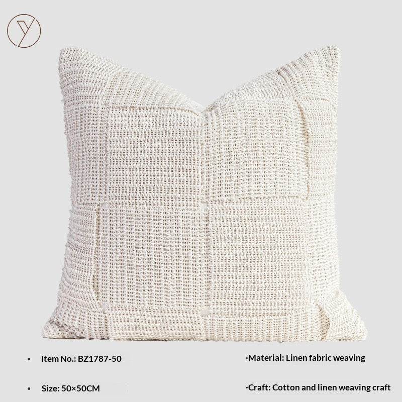 Coton et lin Patchwork lancer oreiller Canapé Coussin de dossier fait main Pad pour Villas