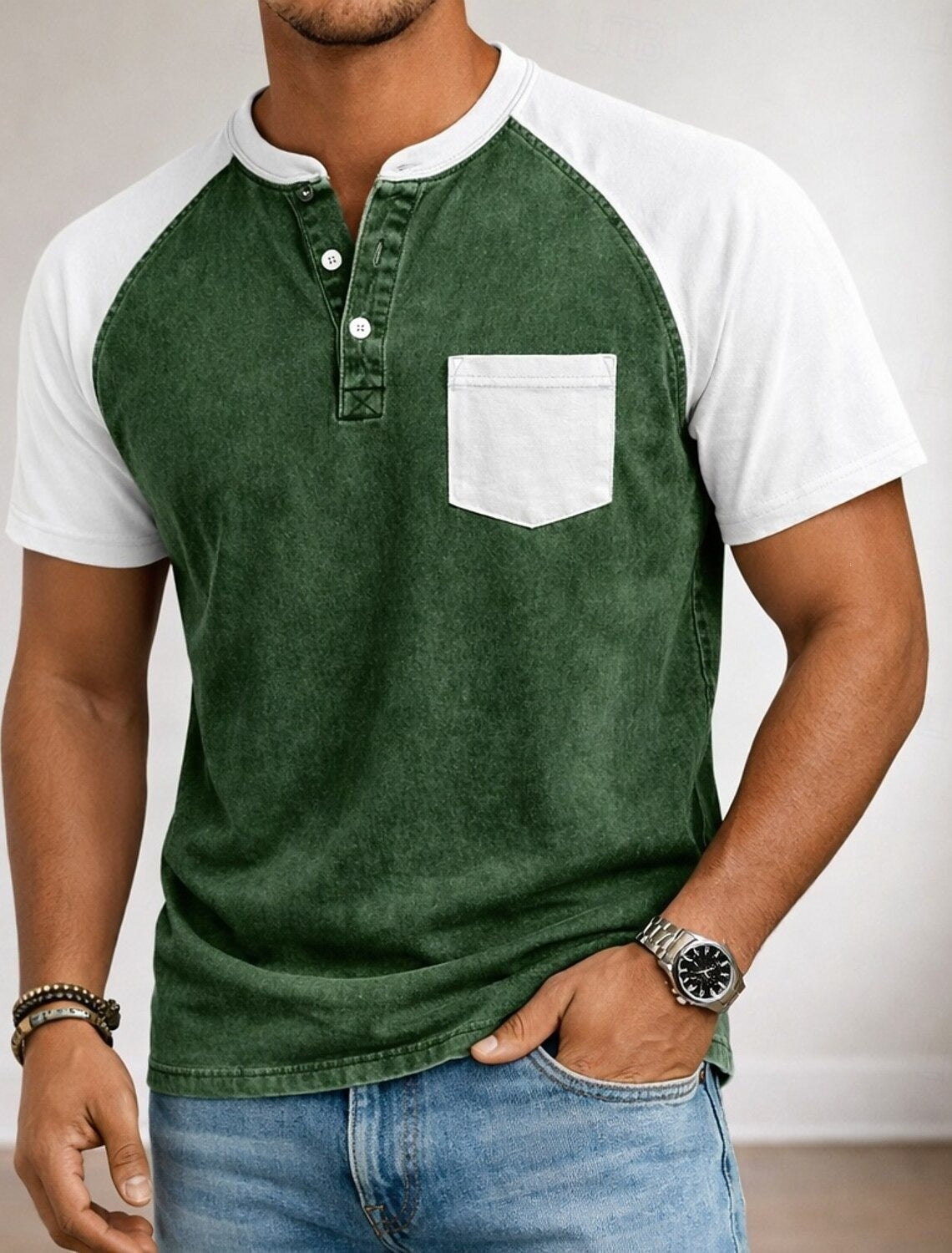 Men's polo shirt with a classic Henley collar