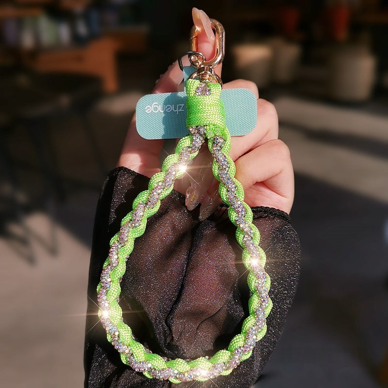 Étui téléphonique tressé bicolore à diamants complets Lanyard