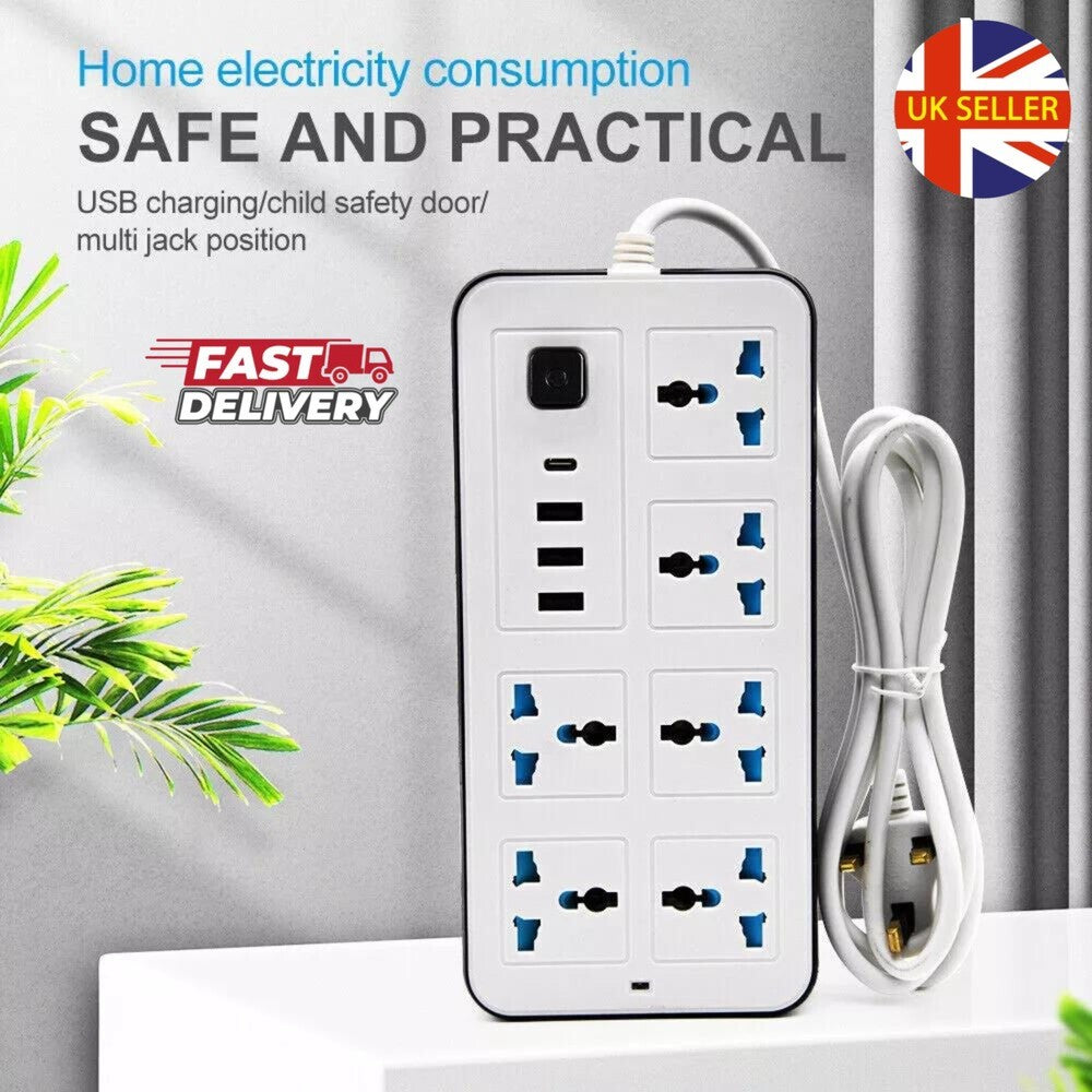 Extension câble câble électrique secteur alimentation 6 Gang 3 USB 1 prise de port de type C