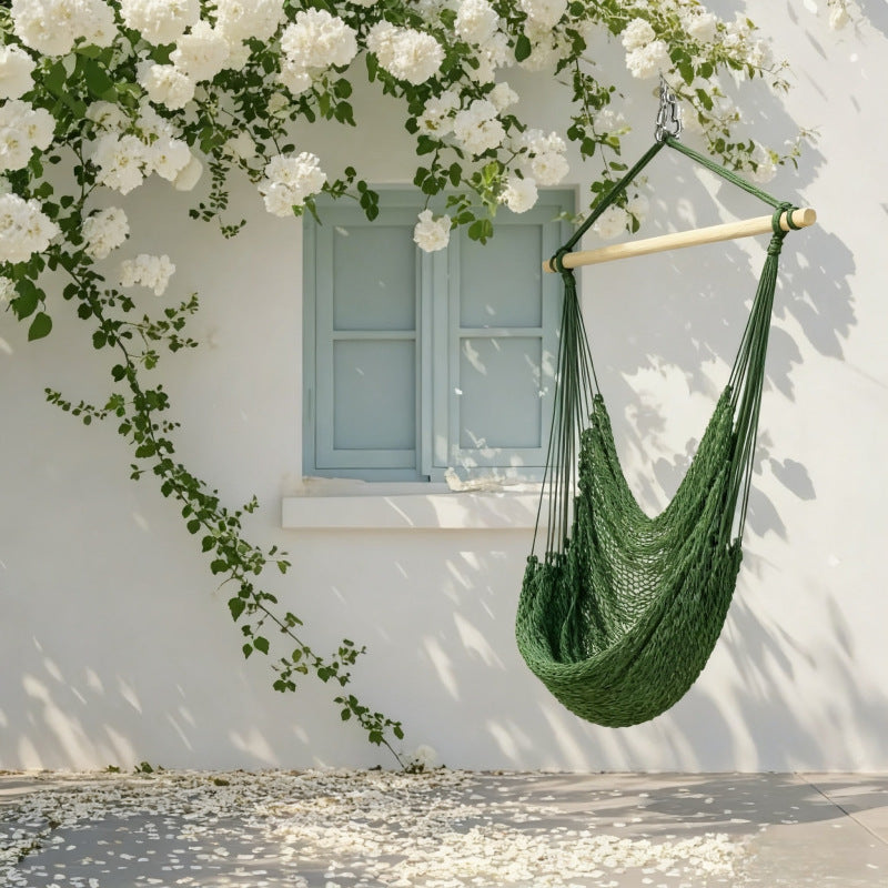 Balcony Home Courtyard Rocking Chair Nylon Mesh Rope Hanging Lounger