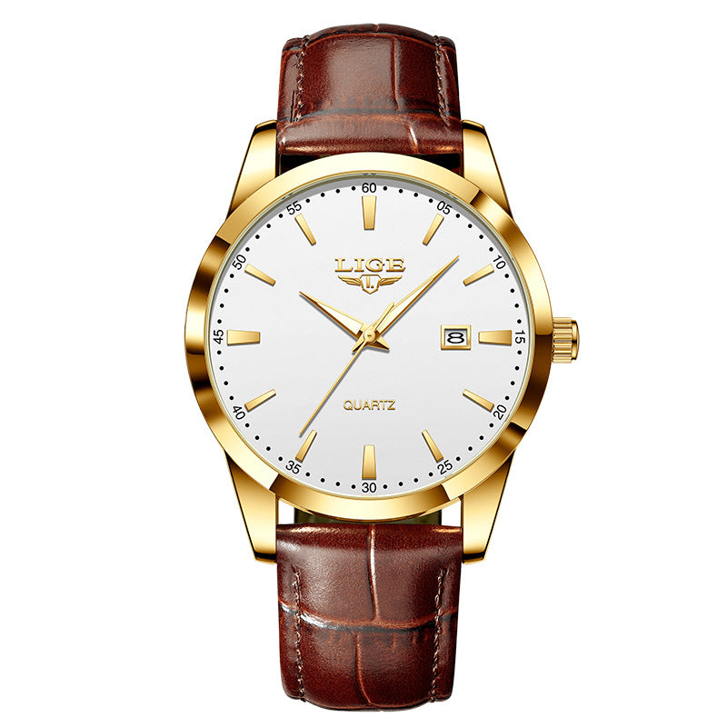Montres Quartz pour homme Calendrier unique Ceinture en cuir à trois aiguilles imperméable