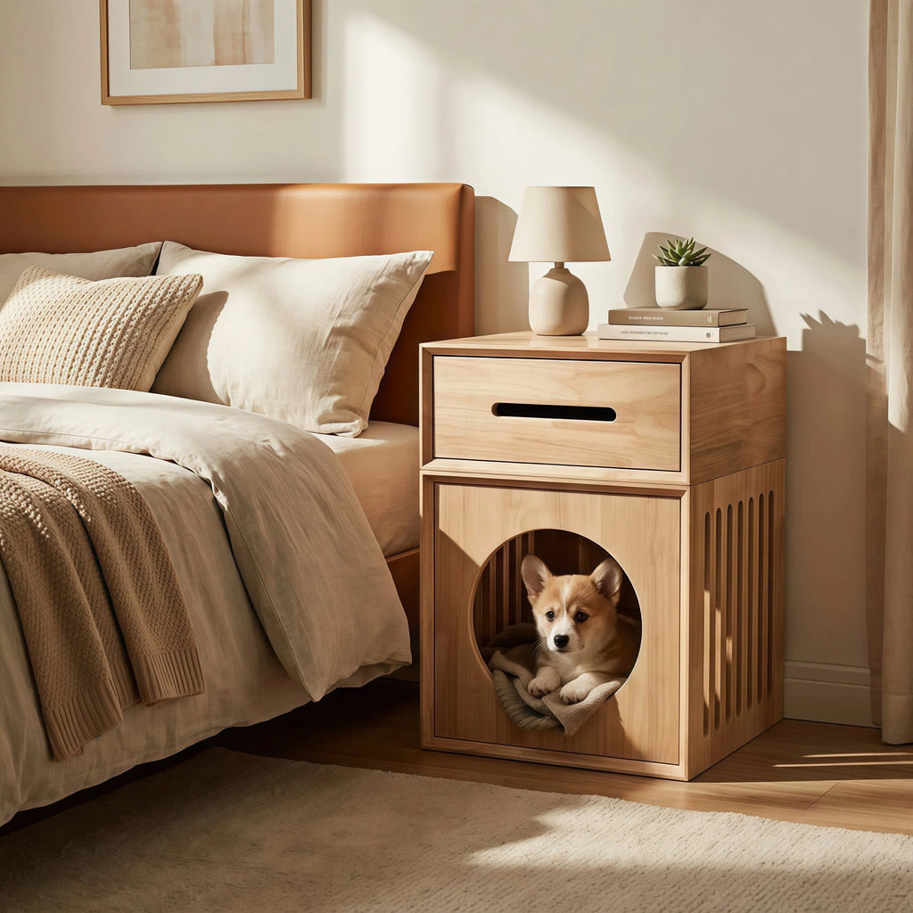 Lit de chat en bois massif en caoutchouc