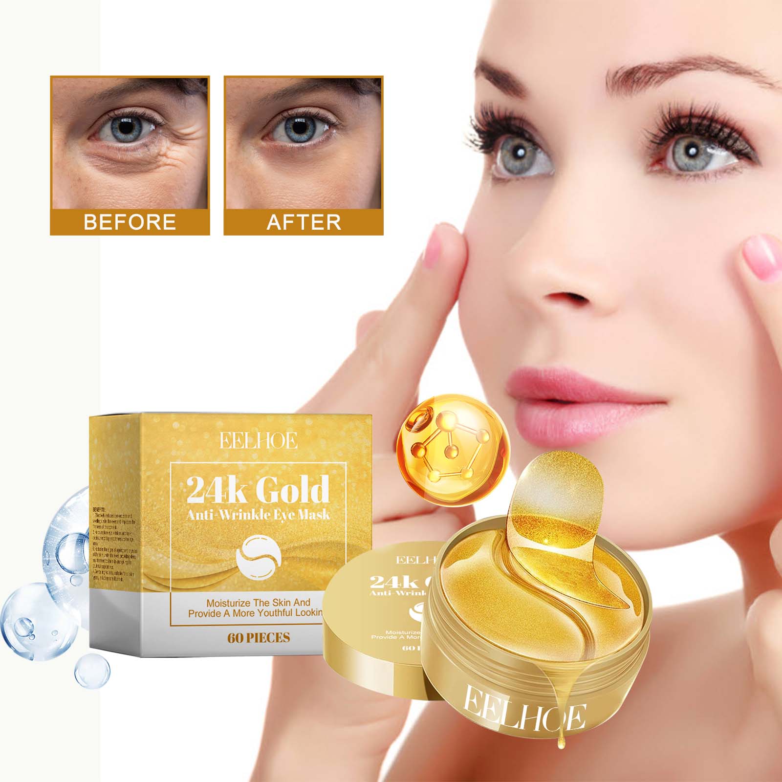 Masque à yeux dorés 24K 60pcs 1 boîte