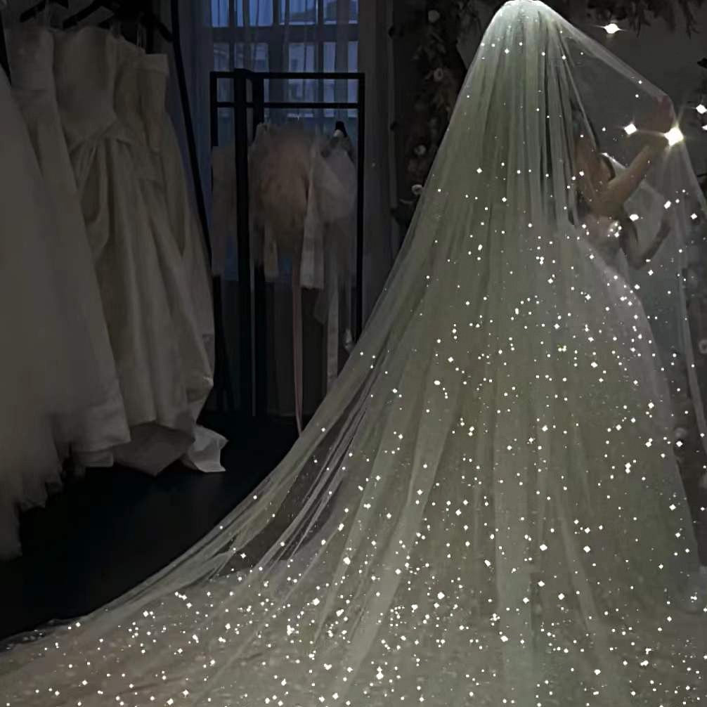 Starry Sky Sparkling Veil Tête de mariée double-layer