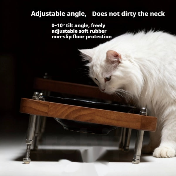 Bol pour animaux de compagnie en bois massif avec hauteur réglable et angle pour le soutien du cou